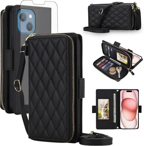 Vista 58 de Asuwish Funda compatible con iPhone 6/6s/7/8/SE 2020 2022 con cremallera y bloqueo RFID, protector de pantalla, correa cruzada i6 i7 i8 7s 8s SE2020