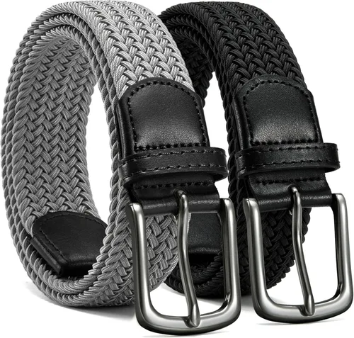 Vista 14 de CHAOREN Cinturón elástico para hombre, paquete de 2 - Cinturones trenzados de 1 3/8" para golf para hombres - Elástico casual para pantalones y jeans