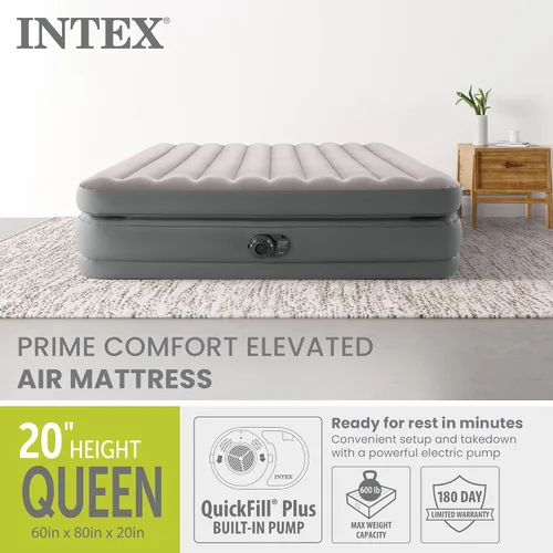 Vista 2 de Intex Dura Beam Plus Prime Comfort Fiber-Tech - Cama de colchón de aire para el hogar con bomba eléctrica integrada, tamaño Queen