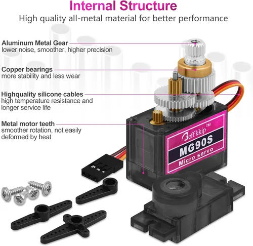 Vista 2 de 2 piezas MG90S 9g Micro Servo Motor Metal Gear para RC Robot Coche Avión Helicóptero Mini Servos para Arduino Proyecto