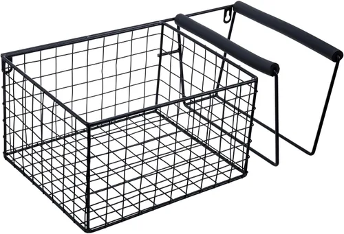 Vista 6 de MyGift 16 Inch Wall Mounted Metal Pickleball Paddle Rack and Storage, Hanging Equipment Organizer with Racket Holder and Basket for Balls