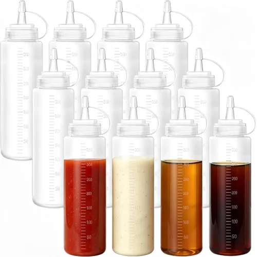 Vista 8 de Paquete de 12 botellas de plástico de 8 onzas líquidas multiusos para ketchup, condimentos, salsa barbacoa, aderezo, barbacoa, parrilla