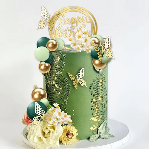 Vista 3 de 41 piezas de bolas verdes para decoración de pastel de mariposa, decoración de pastel de feliz cumpleaños para bodas, suministros de cumpleaños