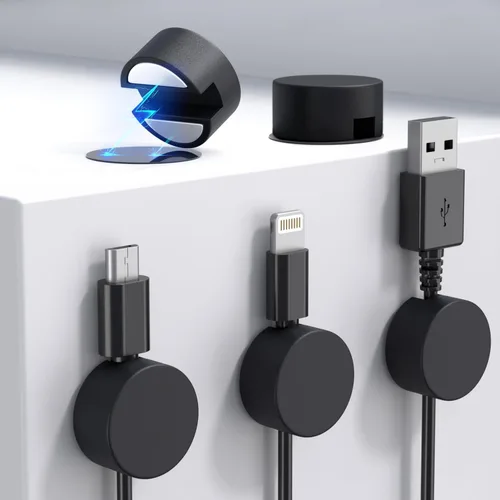 Vista 8 de Maveek Soporte magnético para cables, 5 unidades, clips de cable fuertes, placa de metal, organizadores de alambre adhesivo para mesita de noche
