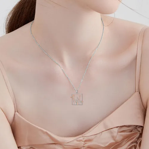 Vista 5 de Collar de plata de ley con diseño de animales para padremadre e hijahijo