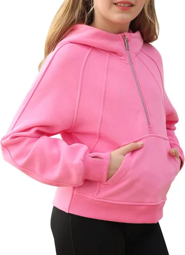 Vista 3 de Sudaderas con capucha recortadas con cuello de media cremallera para niñas