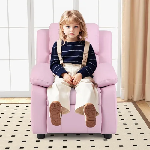 Vista 8 de Costzon Silla reclinable de cuero con reposapiés, reposabrazos, reposacabezas y soporte lumbar, silla ergonómica para sala de juegos, sofá Rosa