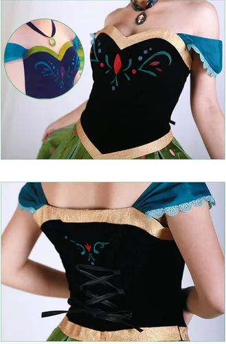 Vista 3 de Mordarli Disfraz de princesa Anna para mujer, disfraz de Halloween, Navidad, cosplay, disfraz de coronación