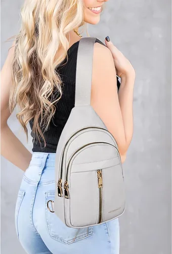 Vista 2 de WESTBRONCO Riñonera pequeña de nailon para mujer, ligera, de gran capacidad, Gris claro