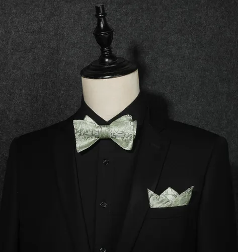 Vista 223 de HISDERN Pajaritas para hombre, corbatín de cachemira para hombre, corbata de lazo y bolsillo cuadrado, juego formal de esmoquin para boda