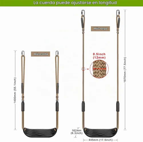 Vista 5 de BeneLabel Asiento de columpio resistente con cuerda ajustable, asientos de columpio de plástico para niños, asiento de columpio negro de repuesto 1