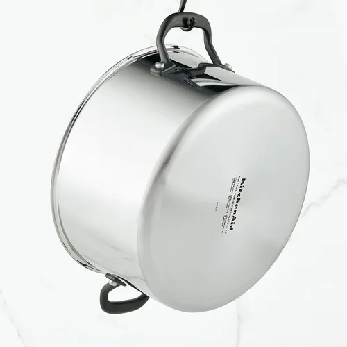 Vista 9 de KitchenAid Olla de acero inoxidable pulido de 5 capas con tapa, 8 cuartos de galón