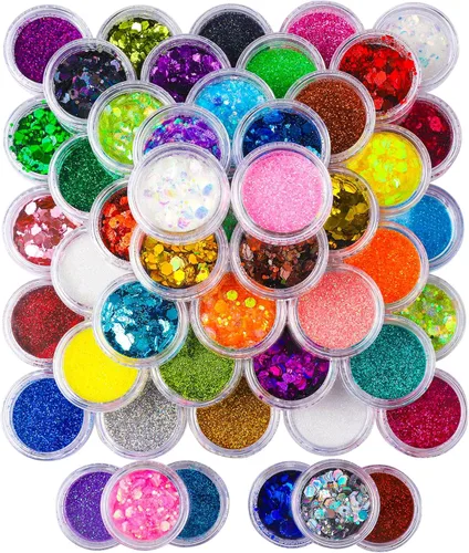 Vista 9 de FANDAMEI Purpurina gruesa, purpurina holográfica de 48 colores para manualidades, purpurina arcoíris para arte de uñas de resina, manualidades