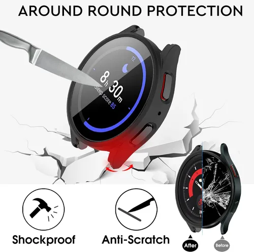Vista 3 de Paquete de 12+4 Fundas para Samsung Galaxy Watch FE/5/4 de 40 mm con Protector de Pantalla de Vidrio Templado, Funda Protectora Resistente a