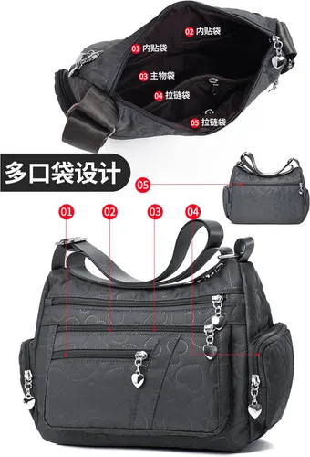Vista 6 de Bolsos cruzados para mujer, bolsos casuales y bolsos de hombro, bolsa de nailon ligera, impermeable, bolsa de mensajero antirrobo