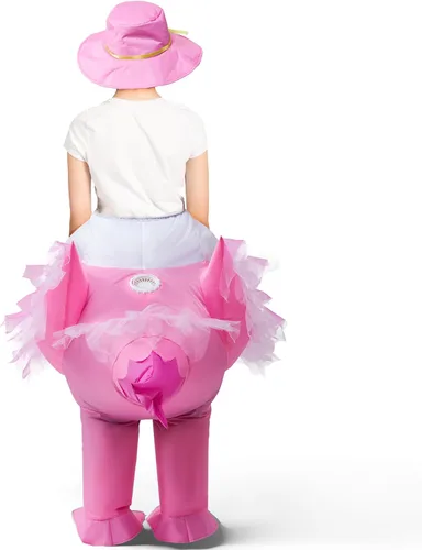 Vista 4 de Spooktacular Creations Disfraz inflable para niños, color rosa montando un elegante flamenco, disfraz de flamenco para Halloween, divertido traje
