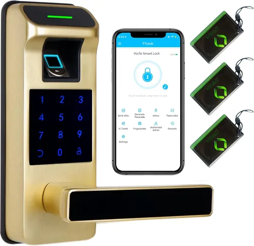 Vista 10 de Cerradura de puerta de huellas dactilares, control completo de aplicación resistente, teclado sin llave con mango reversible, perfecto para puertas
