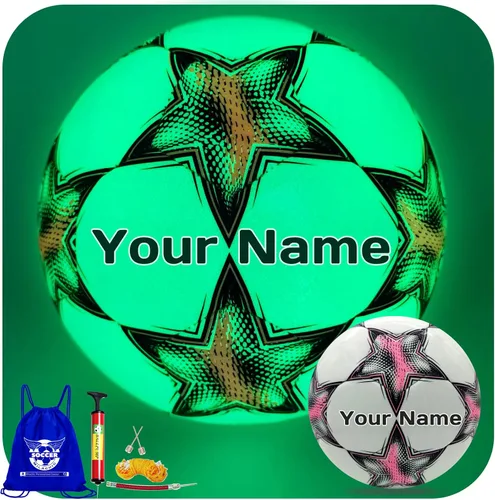 Vista 8 de Balón de Fútbol Personalizado que Brilla en la Oscuridad, Regalo de Balón de Fútbol Luminoso Personalizado con Nombre o Texto o Logotipo
