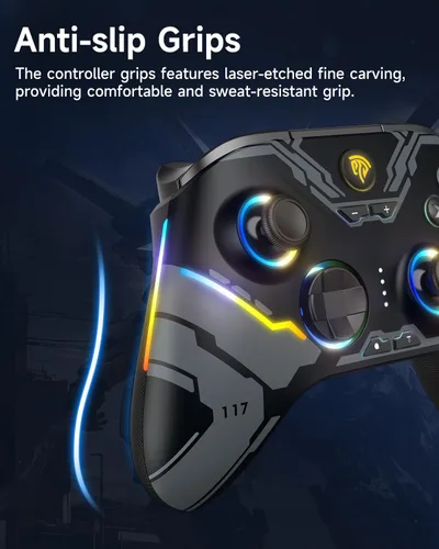 Vista 8 de EasySMX X15 PC Controller - Enhanced Wireless Bluetooth Controller with Hall Joysticks/Hall Triggers/RGB Lighting - No Stick Drift, No Dead Zone