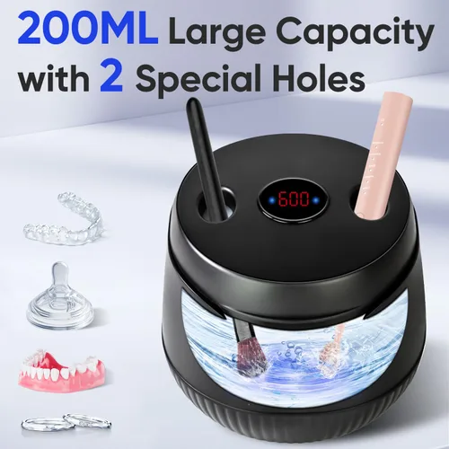 Vista 4 de MySmile Máquina limpiadora ultrasónica dental, limpiador dental de 45 kHz con capacidad de 6.8 fl oz para alineador, aparatos ortopédicos, protector