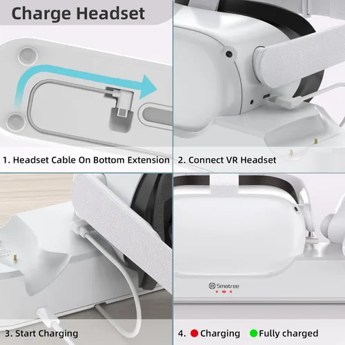 Vista 5 de Smatree Charging Dock Compatible for Oculus Quest 2Meta Quest 2 Updated Fit Elite Strap with Battery Charge Controllers and Headset Simultaneously 2
