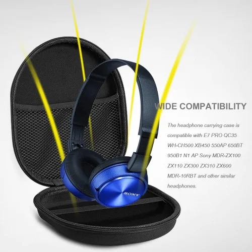 Vista 2 de Estuche organizador de auriculares duros, bolsa de almacenamiento compatible con E7 PRO QC35 WH-CH500 XB450 550AP 650BT 950B1 N1 AP Sony MDR-ZX100