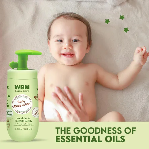 Vista 7 de WBM Care Baby Lotion Loción nutritiva para rostro y cuerpo enriquecida con miel natural y aceite de germen de trigo, suave y segura