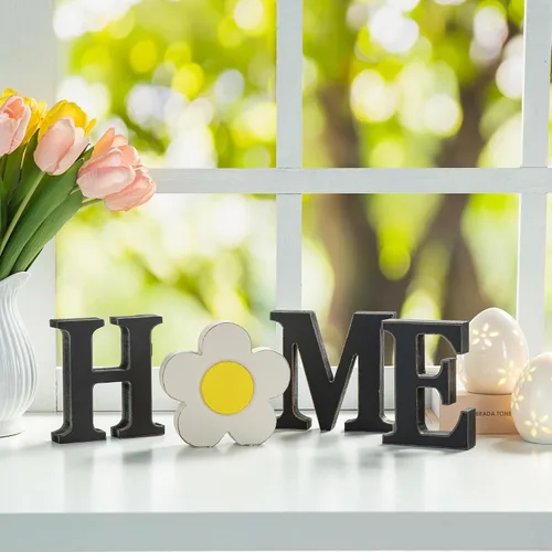 Vista 6 de Glitzhome Letreros intercambiables para casa y mesa con 13 piezas de iconos de temporada, letrero de madera intercambiable para casa para decoración