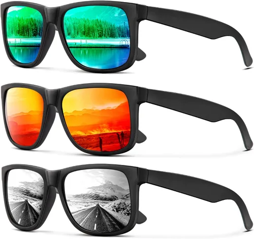 Vista 14 de KALIYADI Sunglasses Men Polarized Sun glasses for Mens Womens Classic Matte Black Frame UV Protection 3pack negro + negro + amarillo + amarillo
