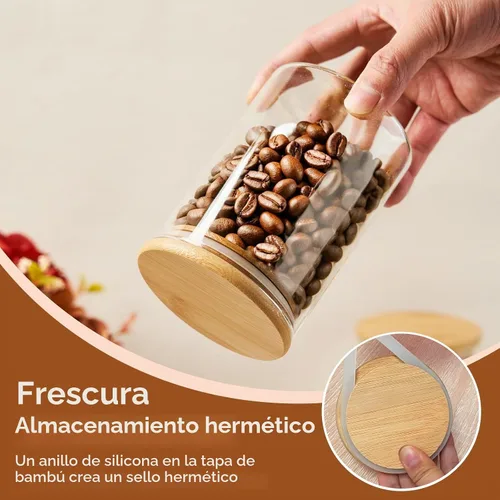 Vista 5 de Recipiente de vidrio para azúcar con cuchara, 1 paquete de tarros de vidrio de 15 onzas con tapa y cuchara de bambú, recipientes de almacenamiento