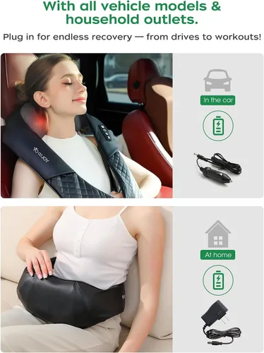 Vista 8 de Masajeador Shiatsu inalámbrico de cuello y espalda con calor para aliviar el dolor de tejido profundo, almohada eléctrica recargable 4D de masaje