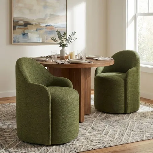 Vista 8 de KISLOT Sillas de comedor tapizadas con ruedas, sillas de comedor modernas sin montaje, silla de tocador con 5 ruedas y respaldo redondo para Verde