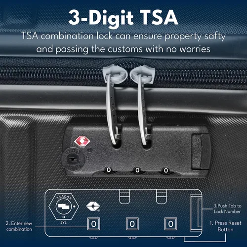 Vista 3 de SAS Travel Juego de 3 maletas con ruedas, artículos esenciales de viaje, ruedas giratorias, cerradura, estuche rígido, con equipaje de mano y maleta