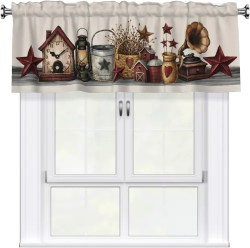 Vista 64 de Cenefa de estrella del oeste de Texas para ventana, rústica, granja, granero, cocina, cenefa de ventana rural vintage con bolsillo para barra