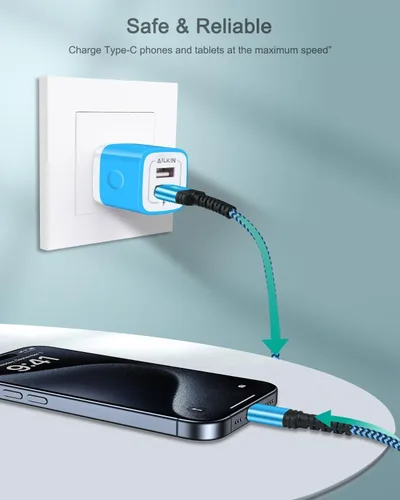 Vista 5 de Paquete de 3 cables de carga USB C de 3/6/10 pies de carga rápida para iPhone 17e/17/16e/16 15 Pro/15 Pro Max/15 Plus, Android Samsung Galaxy S25