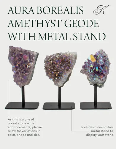 Vista 4 de KALIFANO Geoda grande de amatista de ángel aura en soporte, amatista de cristal de alta energía unida de titanio, roca amatista natural de reiki