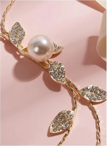 Vista 2 de Collar de cadena de suéter con diseño de hojas de diamantes de imitación y perlas de imitación, Ágata