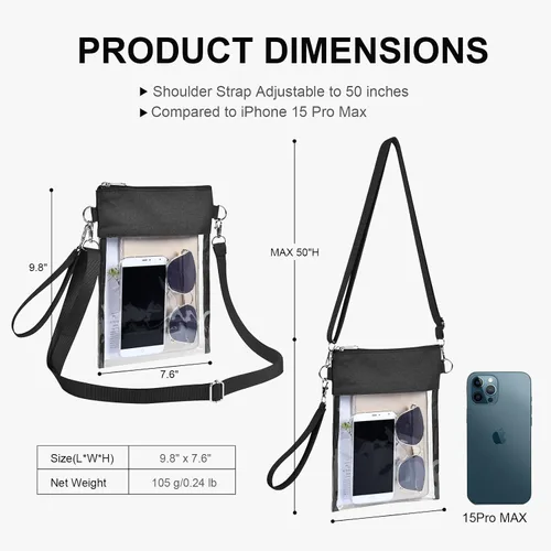 Vista 3 de Clear Crossbody Purse Bag Stadium Approved Clear Tote Bag for Work Concert Sports