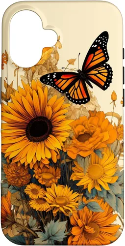 Vista 32 de Vintage Sunflower and Monarch Butterfly Case for iPhone 17
