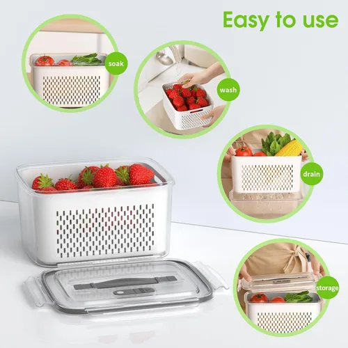 Vista 4 de BOICHU Recipientes de almacenamiento de frutas para refrigerador, 5 tamaños de bayas, para refrigerador, mantiene fresco con coladores y tapas
