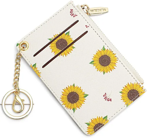 Vista 10 de Carteras pequeñas para mujer, tarjetero de piel delgado, cartera de monedas con llavero