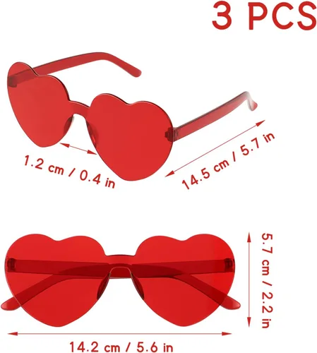 Vista 6 de ABOOFAN Gafas de sol en forma de corazón sin montura gafas de sol transparentes en forma de corazón sin montura gafas de sol de corazón rojo