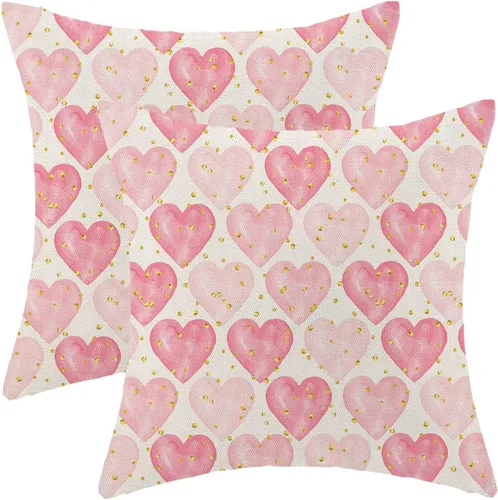 Vista 18 de AEIOAE Juego de 2 fundas de almohada de San Valentín de 16 x 16 pulgadas, almohadas de corazón rojo de amor de algodón para decoración del día
