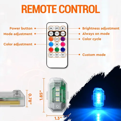 Vista 2 de Luces estroboscópicas LED inalámbricas con control remoto, alto brillo, 8 colores, luces anticolisión, impermeables, luces de advertencia