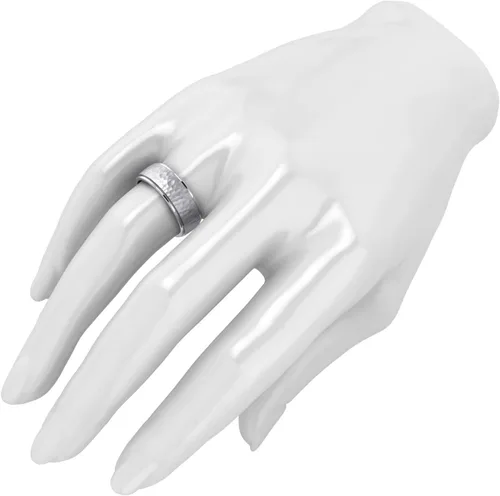 Vista 4 de Anillo de boda unisex de plata de ley maciza pesada de 0.236in y 0.315in martillado, ajuste cómodo, anillo elevado en el centro pulido, Plata