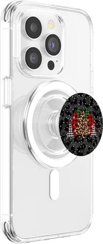Vista 3 de Árboles de Navidad con estampado de leopardo negro y cuadros PopSockets MagSafe PopGrip para iPhone