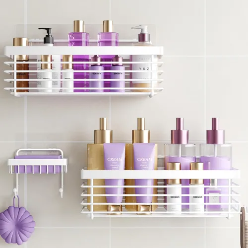 Vista 10 de ODesign Organizador de ducha de acero inoxidable SUS304, 3 unidades, sin taladrar, estante de baño, montado en la pared, organizador adhesivo