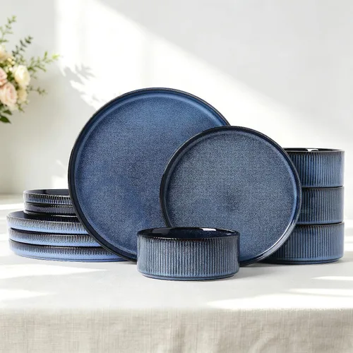 Vista 16 de Stoneware Dinnerware Sets for 4, 12Pcs Plates and Bowls Set, Cream White