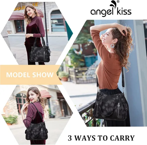 Vista 7 de Angel Kiss Bolsos para mujer con tiras en la parte superior, bolso estilo Hobo, bolsas de hombro espaciosas y casuales, cartera estilo Tote de PU