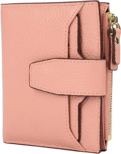 Vista 6 de AINIMOER - Cartera de piel con bloqueo RFID para mujer, tamaño pequeño, compacta, doble zíper, con ventana para identificación